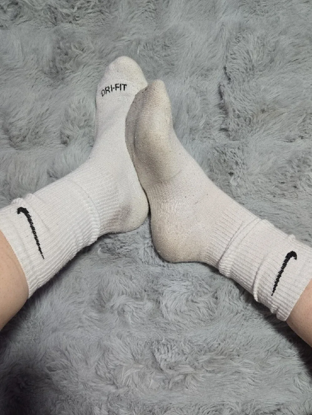 Women's Nike White Dri-FIT Crew Socks with Black Swoosh Used For Gym